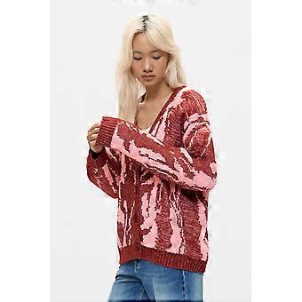 Desigual Jakee Two Tone Burgundy & Pink Chunky Knit Cardigan 26WWJF12