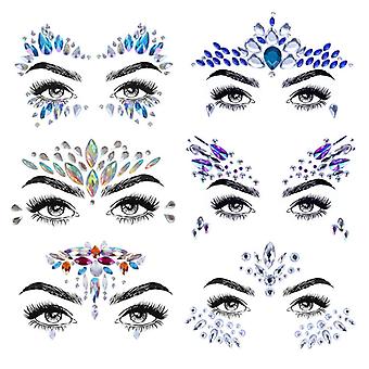 Veeki Halloween Face jewels festival Women Face Gems Glitter 6 Sets Rhinestone Rave Festival Face Jewels,Crystals Face Stickers Eyes  Body Temporary T