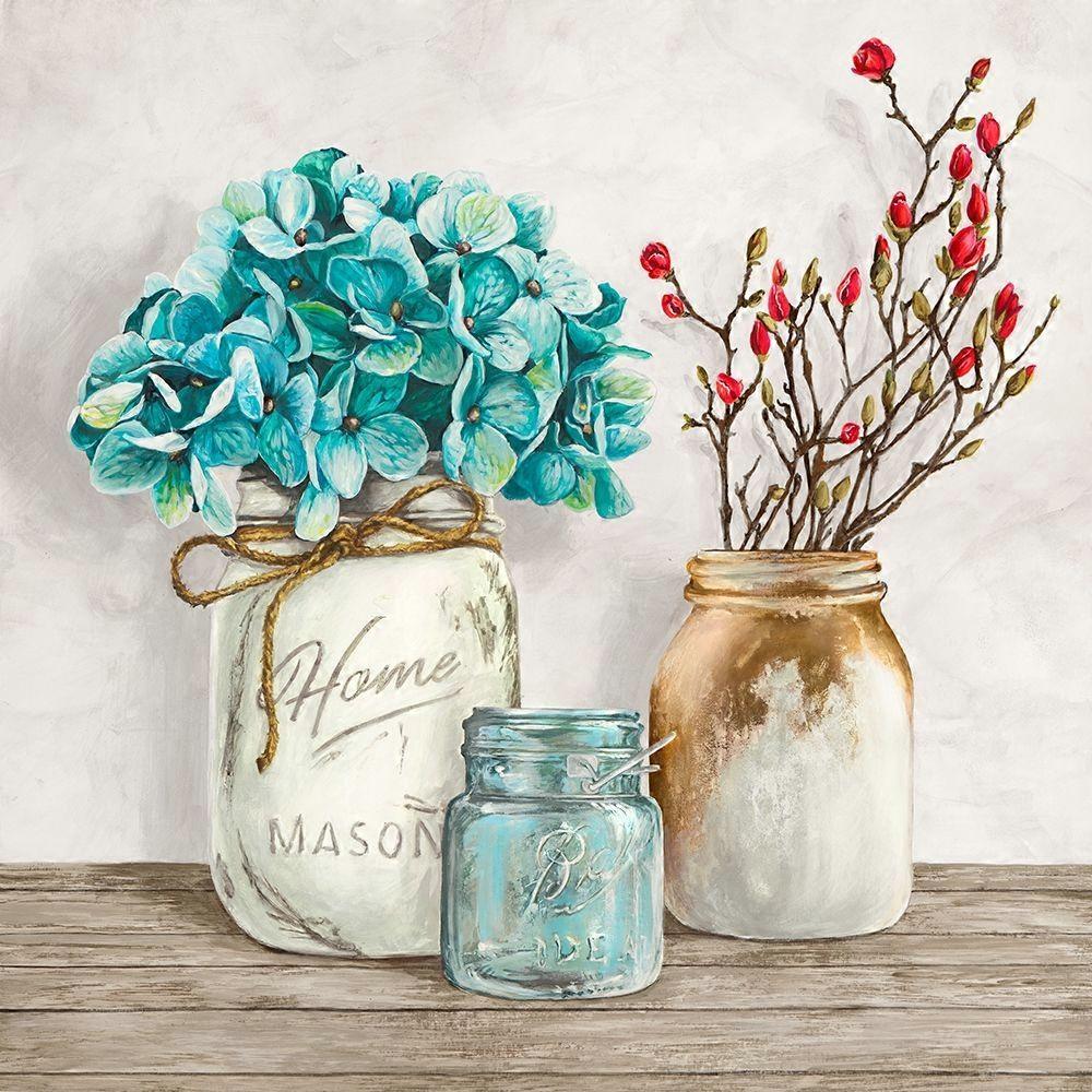 Floral composition with Mason Jars I Poster