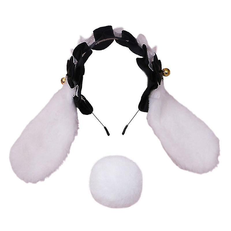 Lolita Bunny Ears Headband With Fluffy Tail Set