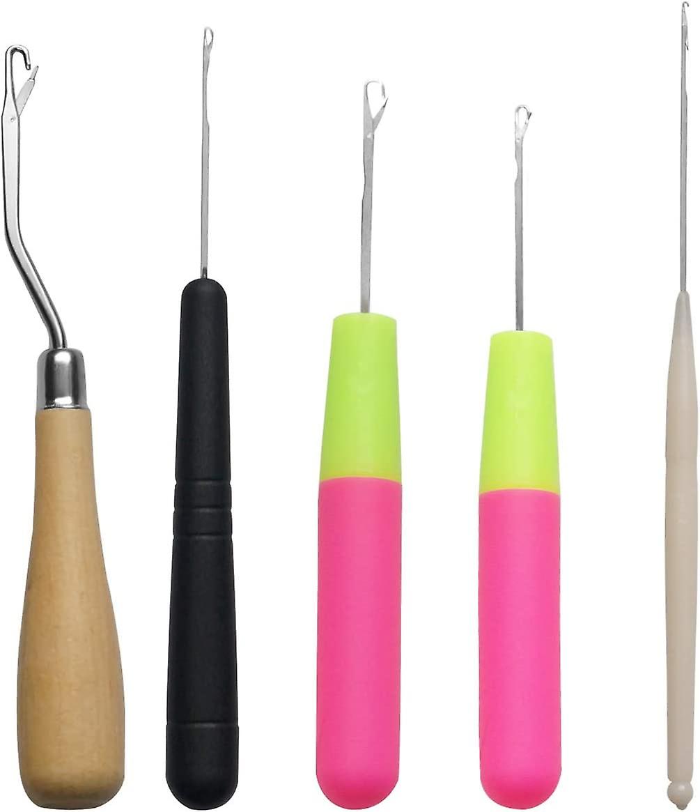 5pcs Latch Hook Bent Crochet Needle Hook Tool Set in 5 Sizes 1 Pieces Wooden Bent Latch Hook and 4 Size Plastic Latch Hook for Craft Micro Braids Hai
