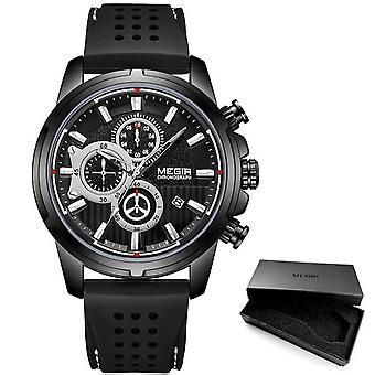 Megir Army Sports Quartz Watches Men Chronograph Silicone Strap Wristwatch Luxury Top Brand Relogios Mascuoino Clock 2101 Silver
