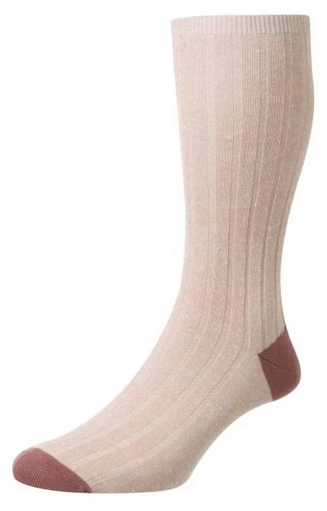 Pantherella Hamada Contrast Heel and Toe Linen Blend Socks - Pale Pink