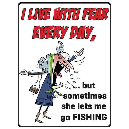 LIVE WITH FEAR Australian Fishing Network Heavy Steel Tin Sign (30x40cm)