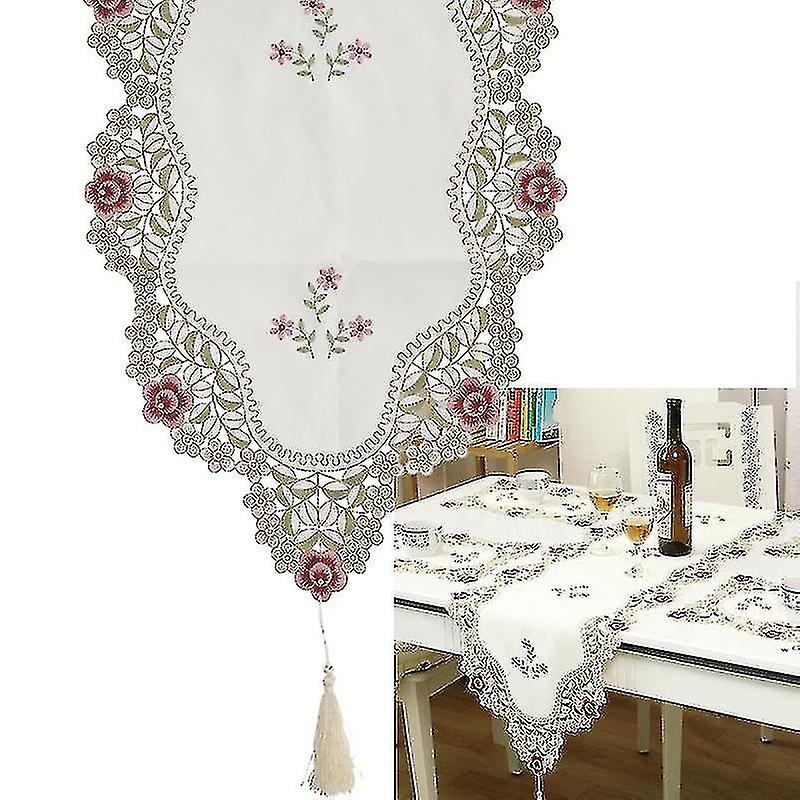 Washable Floral Embroidery Table Runner 250x40cm