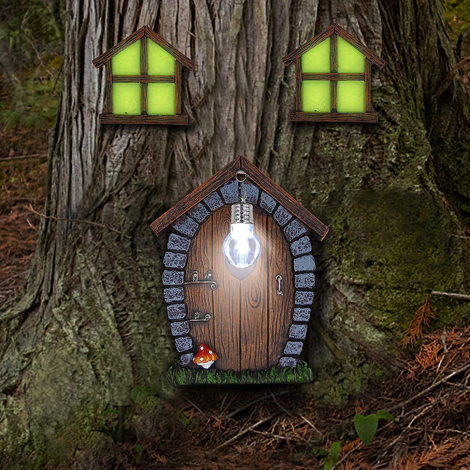 Miniature Windows and Doors with Decorative Lights for Trees, Luminous Sleeping Doors and Windows