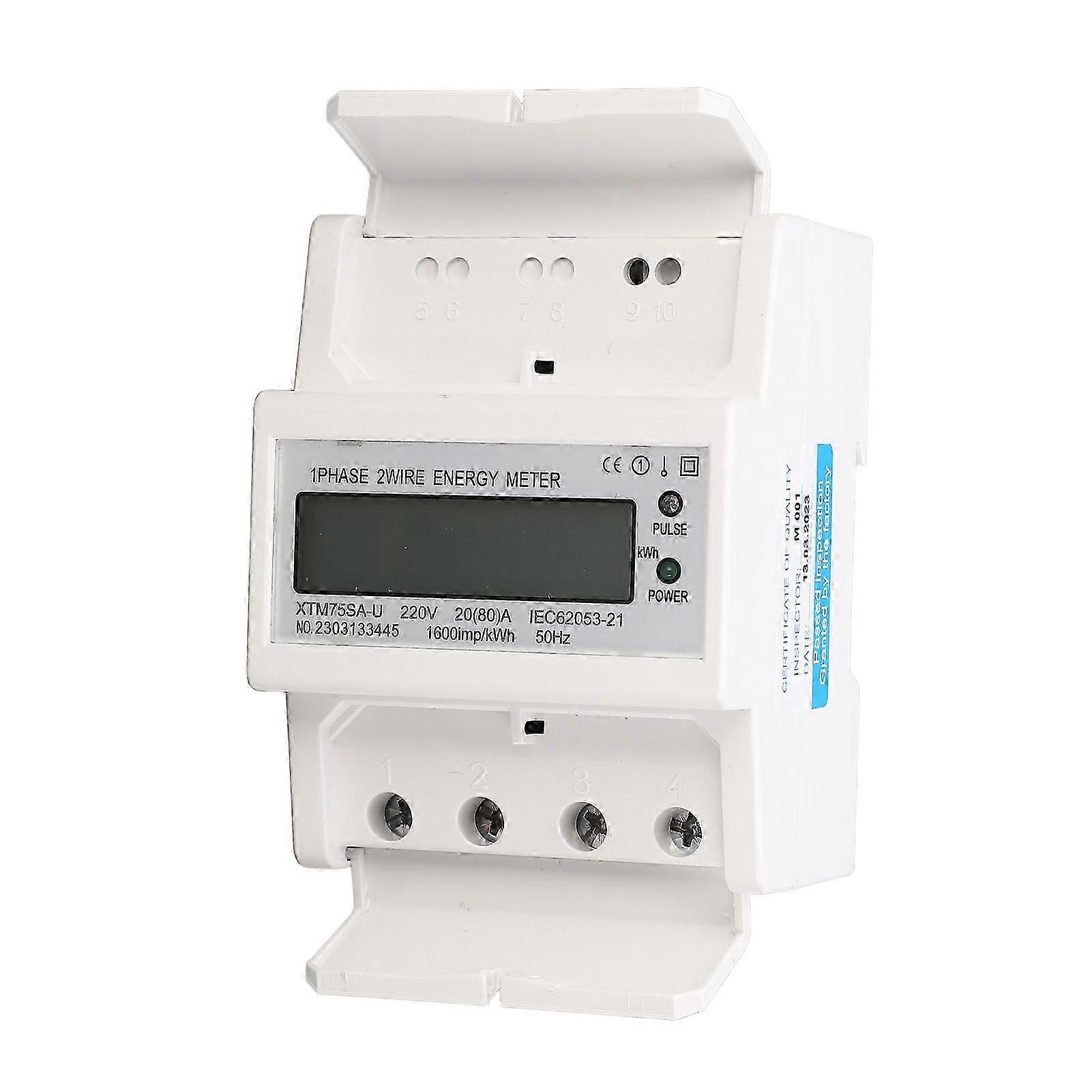 Watt Meter Electricity Usage Monitor Current Voltage Tester 1 Phase 4P LCD Display DIN Rail Mount 