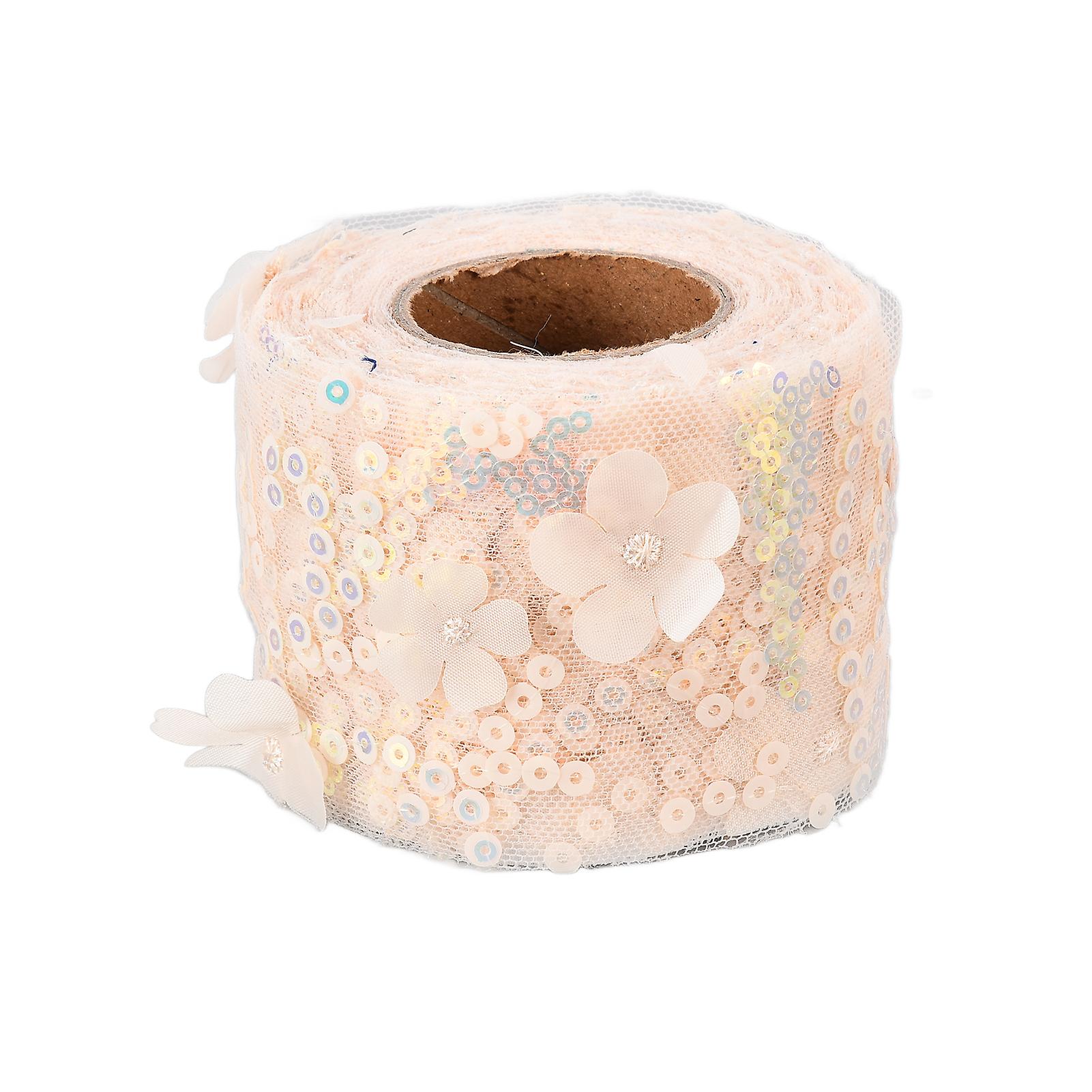 10 Meters Tulle Roll, Embroidered Sequins, Flowers, Mesh Ribbon, Decorative Accessories for Crafts, Beige