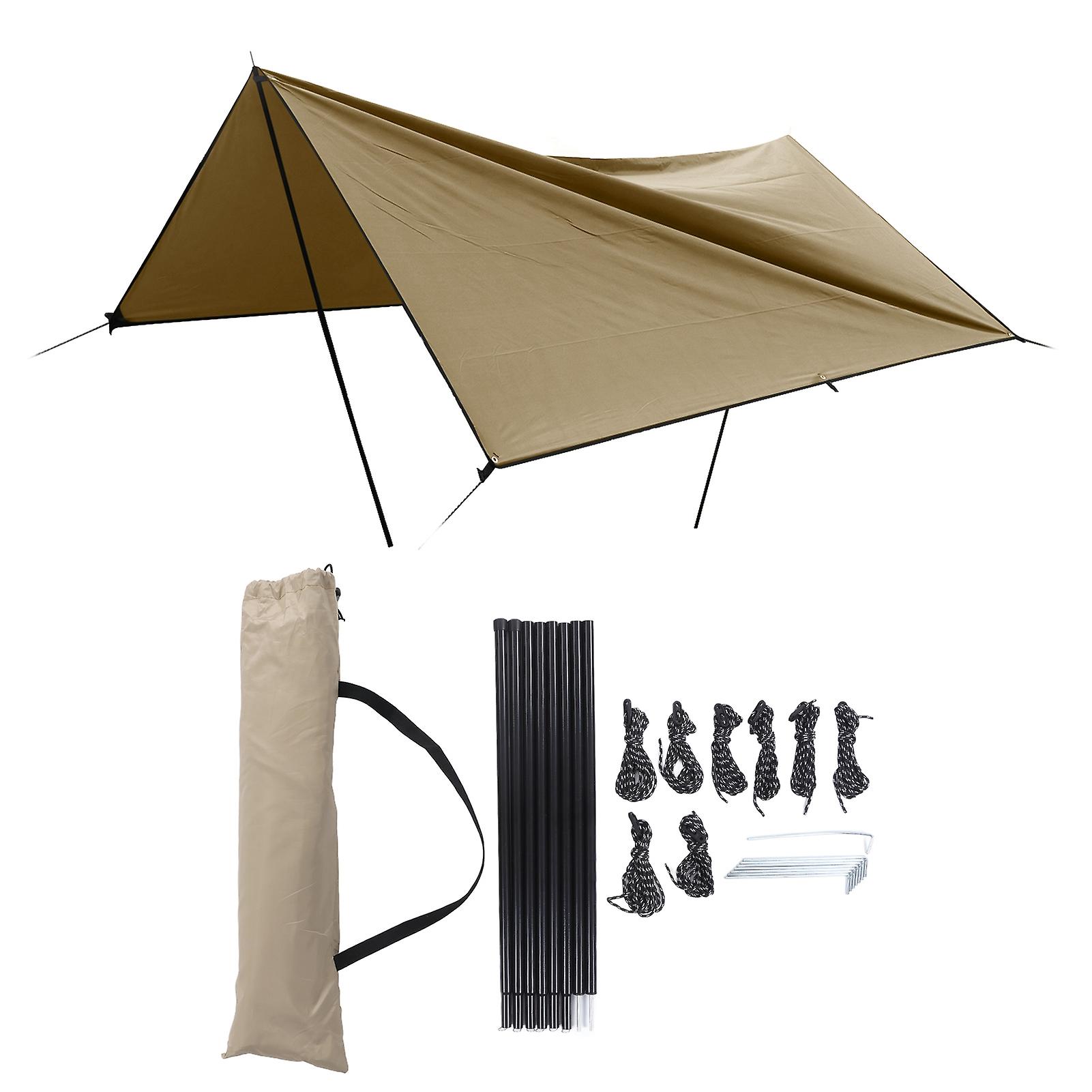 LetCart Tent Tarpaulin set, Rectangle Portable Rainproof UV Protection Extra Heavy Duty Shade Sail Sun Canopy Outdoor for Camping 9.8x9.8ft(khaki)