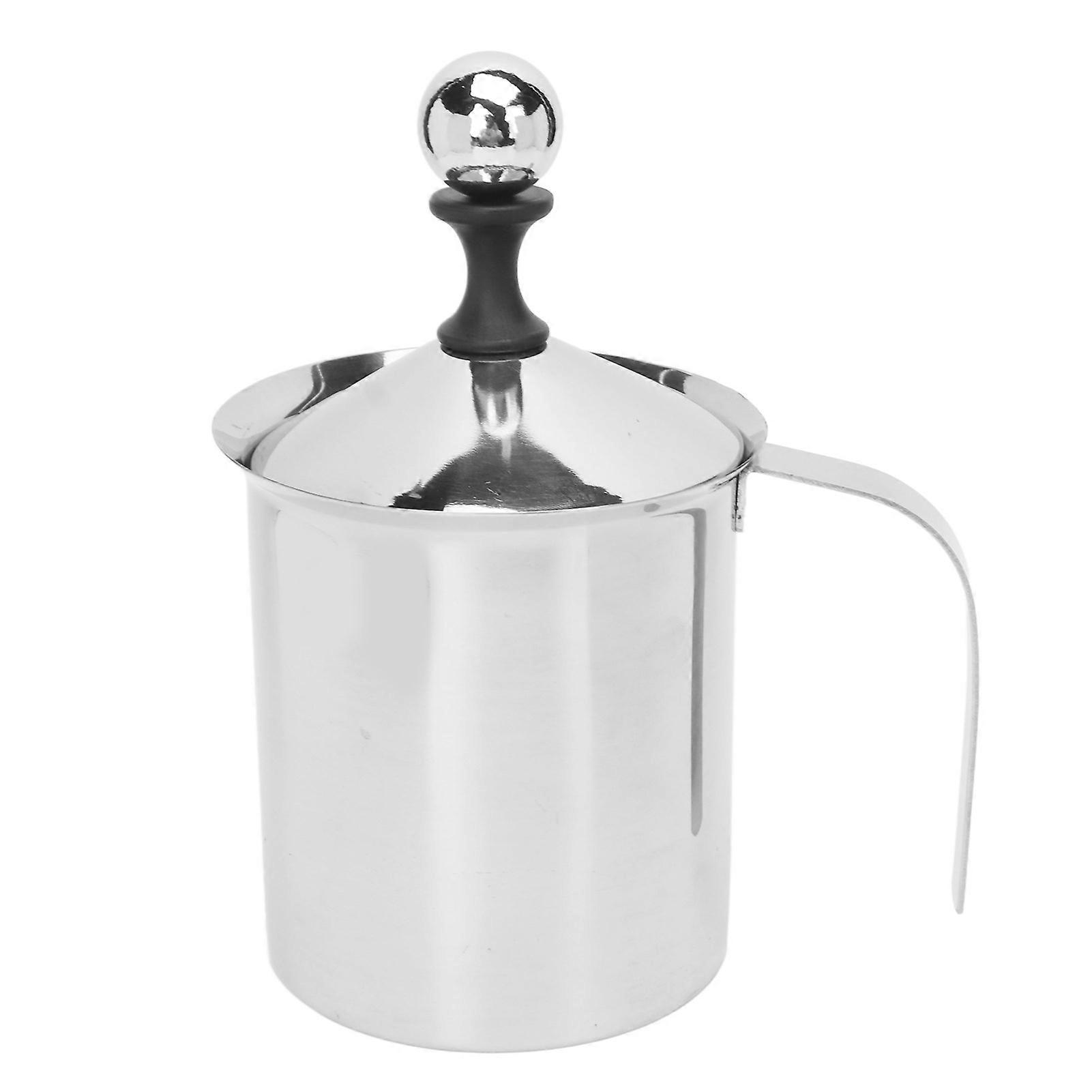 Manual Milk Frother 304 Stainless Steel Double Layer Brushed Process 800cc Capacity Wide Handle Coffee Frother 