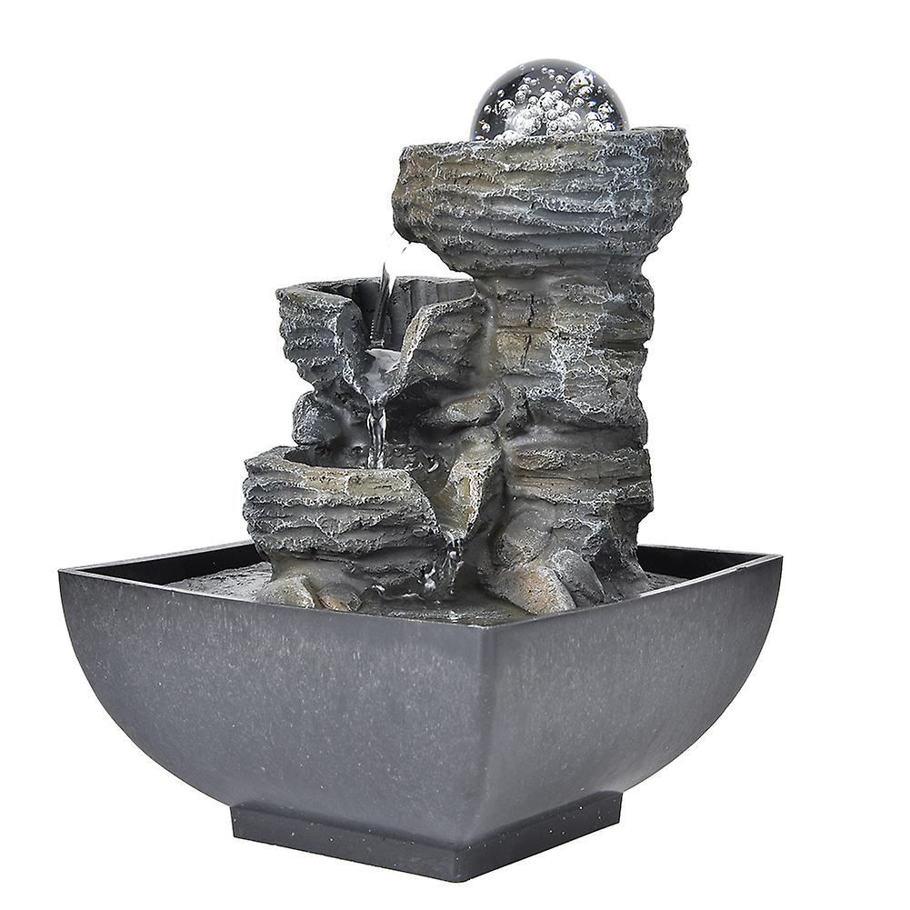 Elegant Resin Desktop Fountain Home Tabletop Decoration Landscape Ornament with Light Ball EU Plug 220V