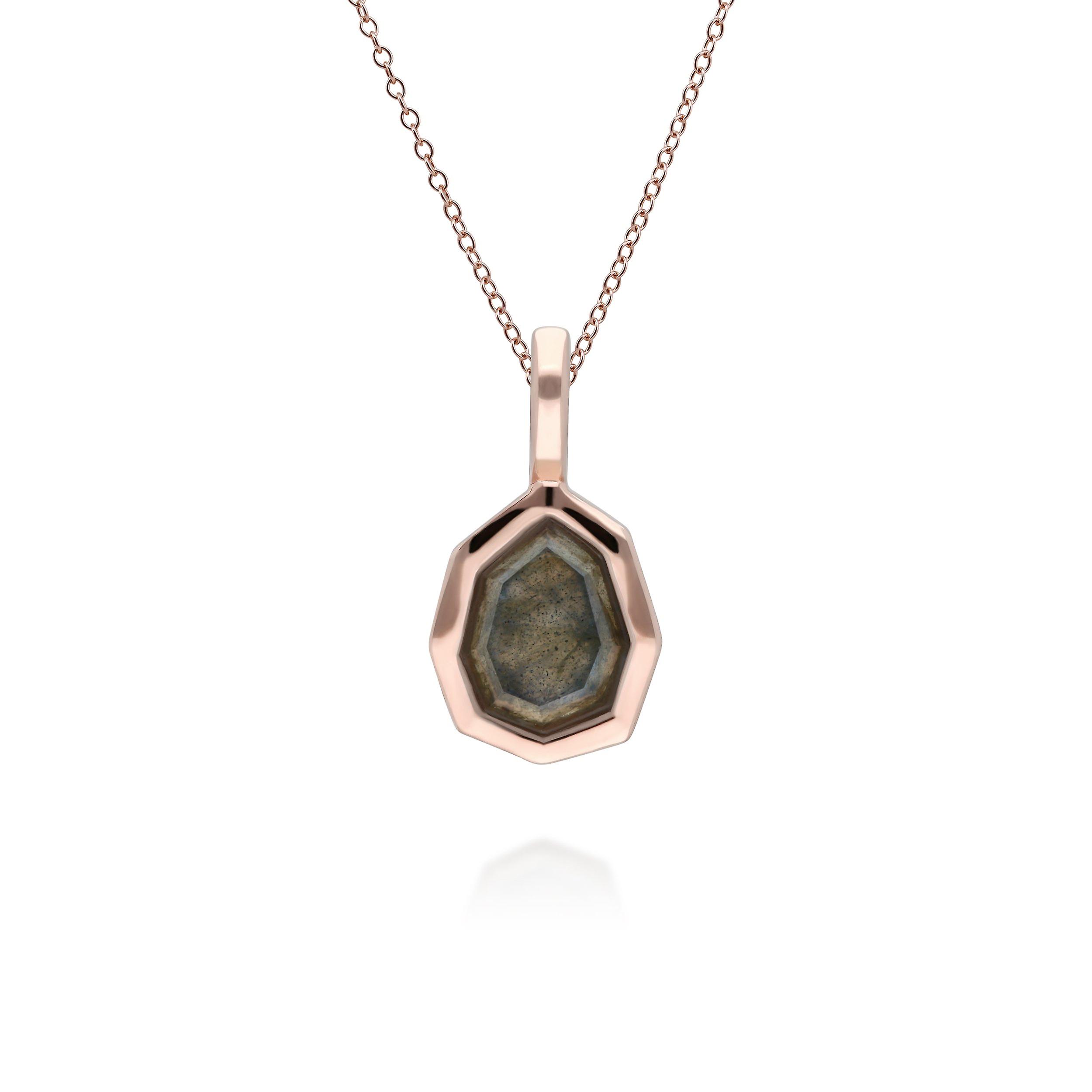 Irregular B Gem Labradorite Pendant Necklace in Rose Gold Plated Sterling Silver 271P017702925