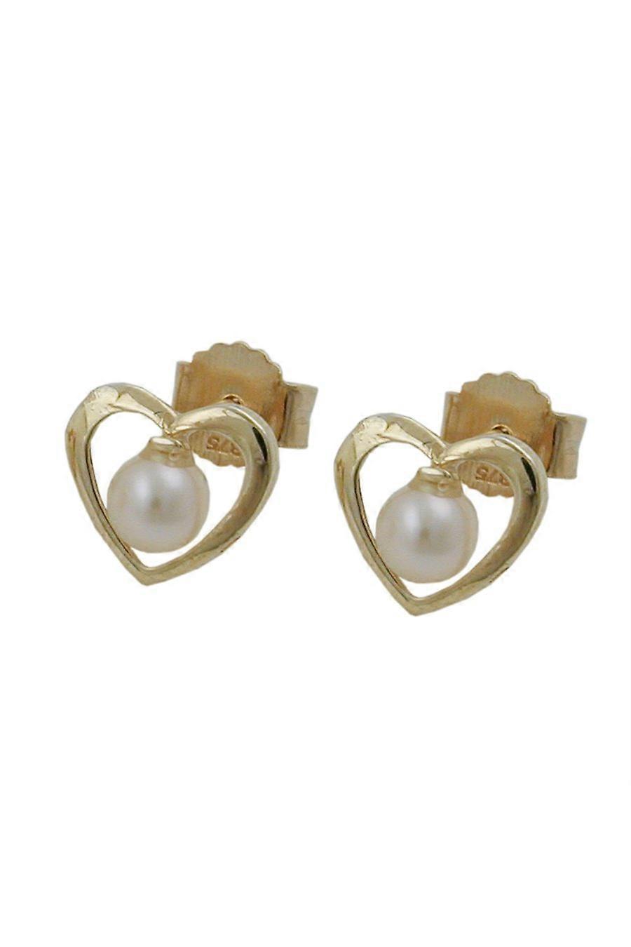Earrings Studs Heart With Pearl 9k Gold - Gl431319