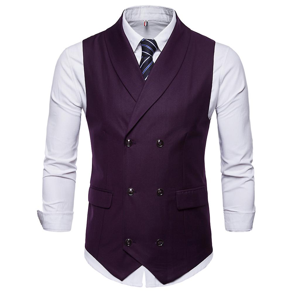 Allthemen Mens Business Formal Solid Color Lapel Double-breasted Slim Waistcoat 4 Colors