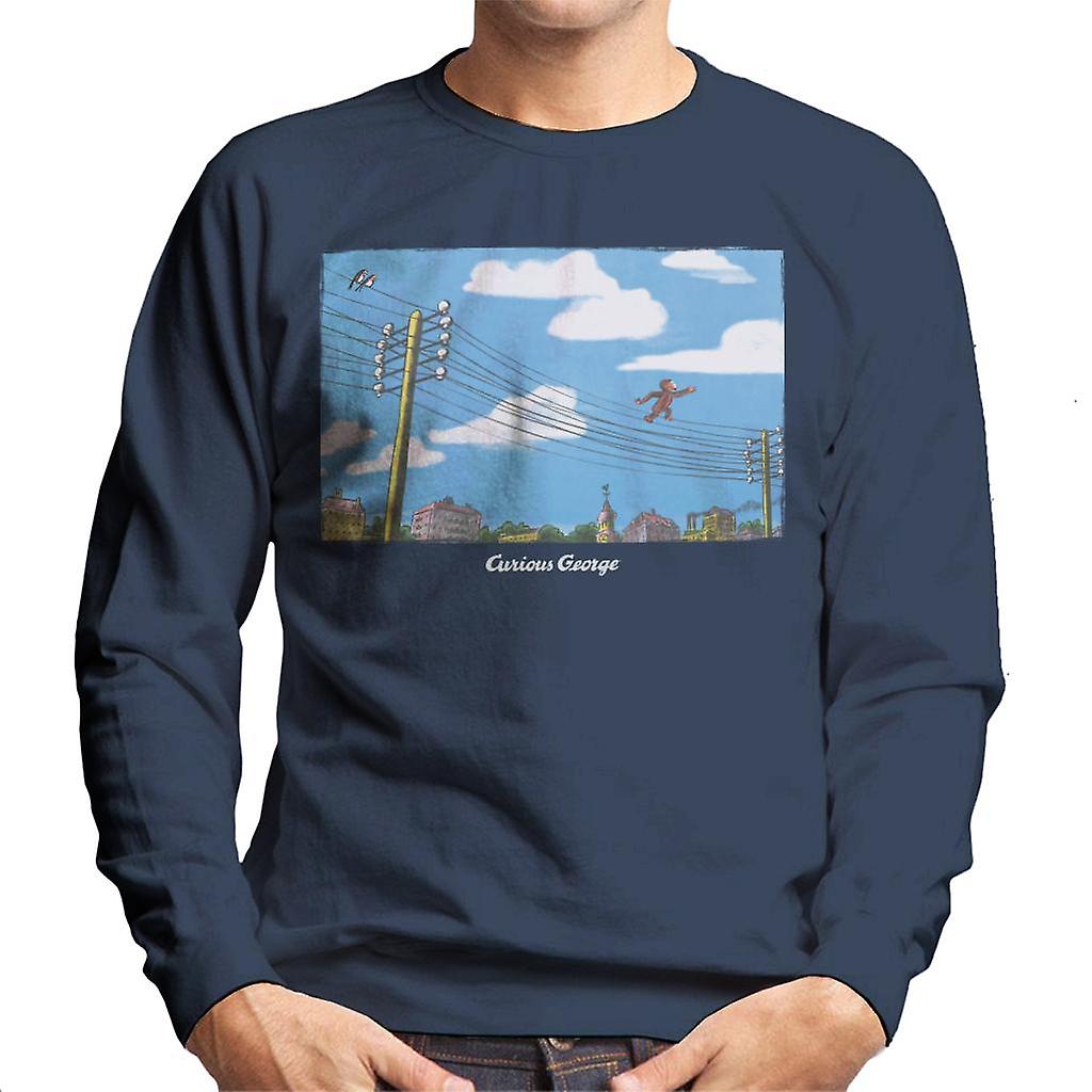 Curious George Walking On Telephone Lines Men's Sweatshirt