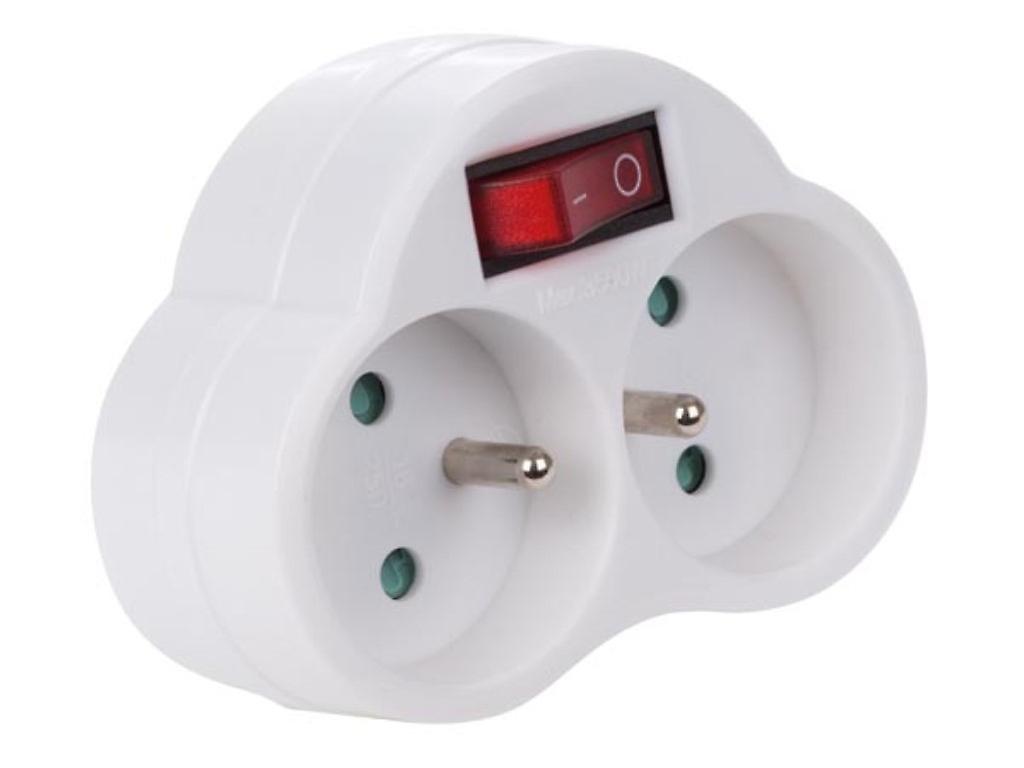 Adapter med strömbrytare - 2 uttag - fransk uttag