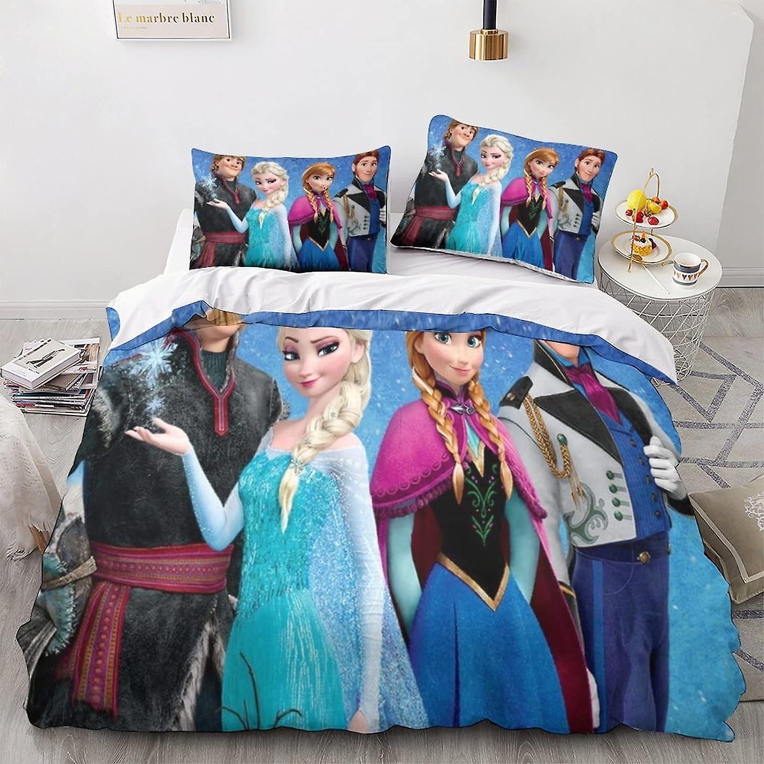 HOUKIG Frozen Duvet Cover 3D Design Soft Comfortable Anime Characters Quilt Cover Breathable Quilt Cover Comforter Cover Girls Boys Bedding Set Single
