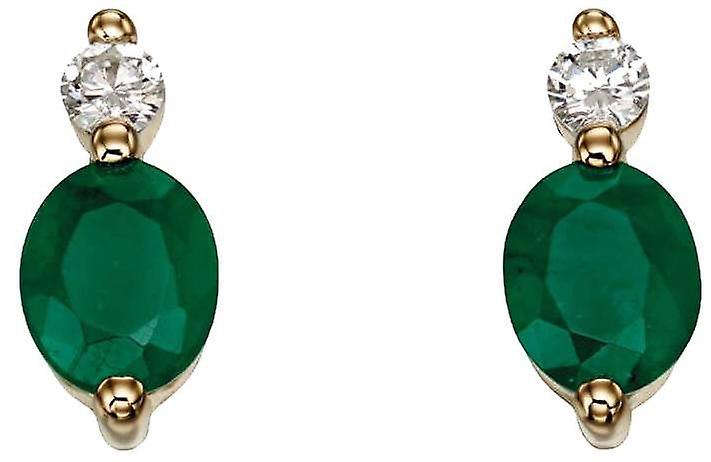 Elements Gold Emerald and Diamond Drop Earrings - Green/Gold
