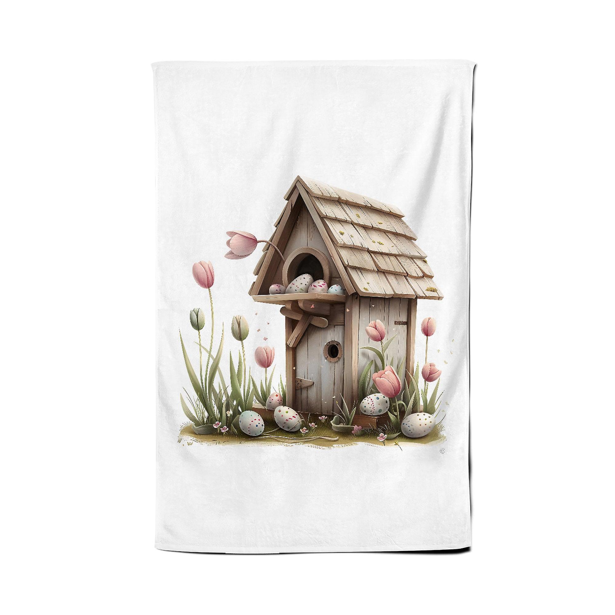 Sweet Easter Birdhouse Tea Towel