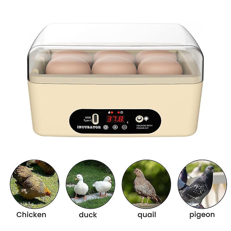 6 Eggs Automatic Incubator Poultry Mini Hatching Machine With Flippable Temperature Control For Chic