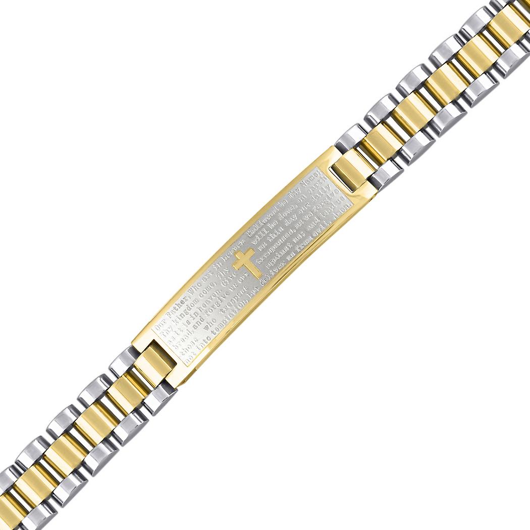 ステンレス鋼ツートン、メンズイングリッシュロード、祈り、10mm、ブレスレット、8インチ、リンクブレスレット、男性用