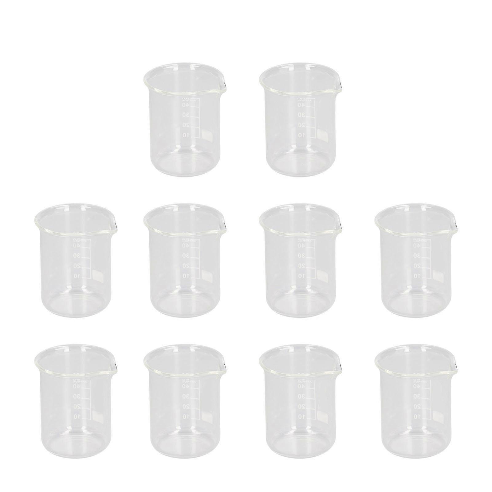 10 Pcs Laboratory Glass Beaker 50ml Thick Experimental Graduated Cylinder Cup with Clear Standard Scale Line 