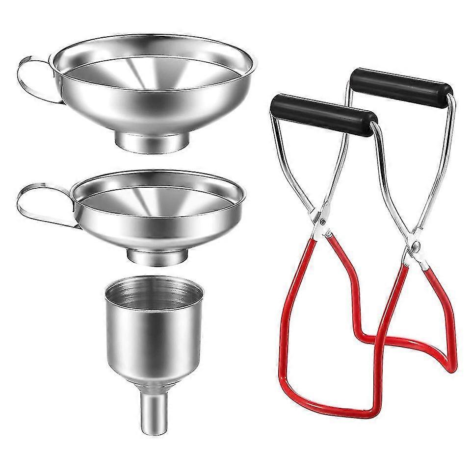 Kitchen Funnel Set,  Kitchen Strainer Funnel, Stainless Steel(4 Pcs,silver+red)