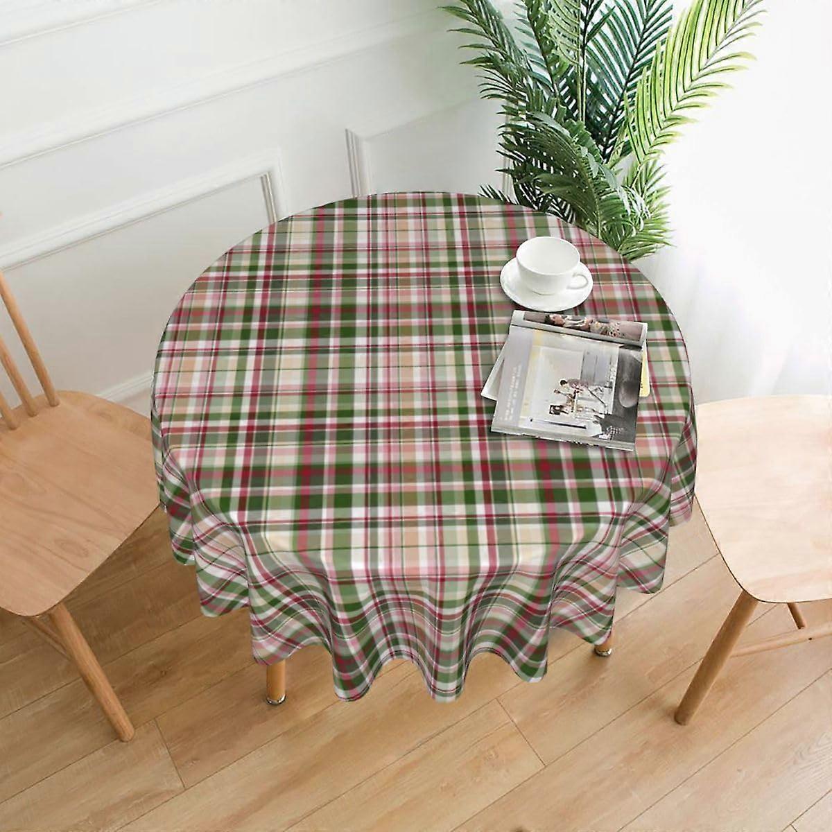 Round Tablecloth 60 Inch Orange Green Tartan Buffalo Plaid Table Cloth - Waterproof Washable Polyester Table Cover for Fall/Winter Thanksgiving Christ