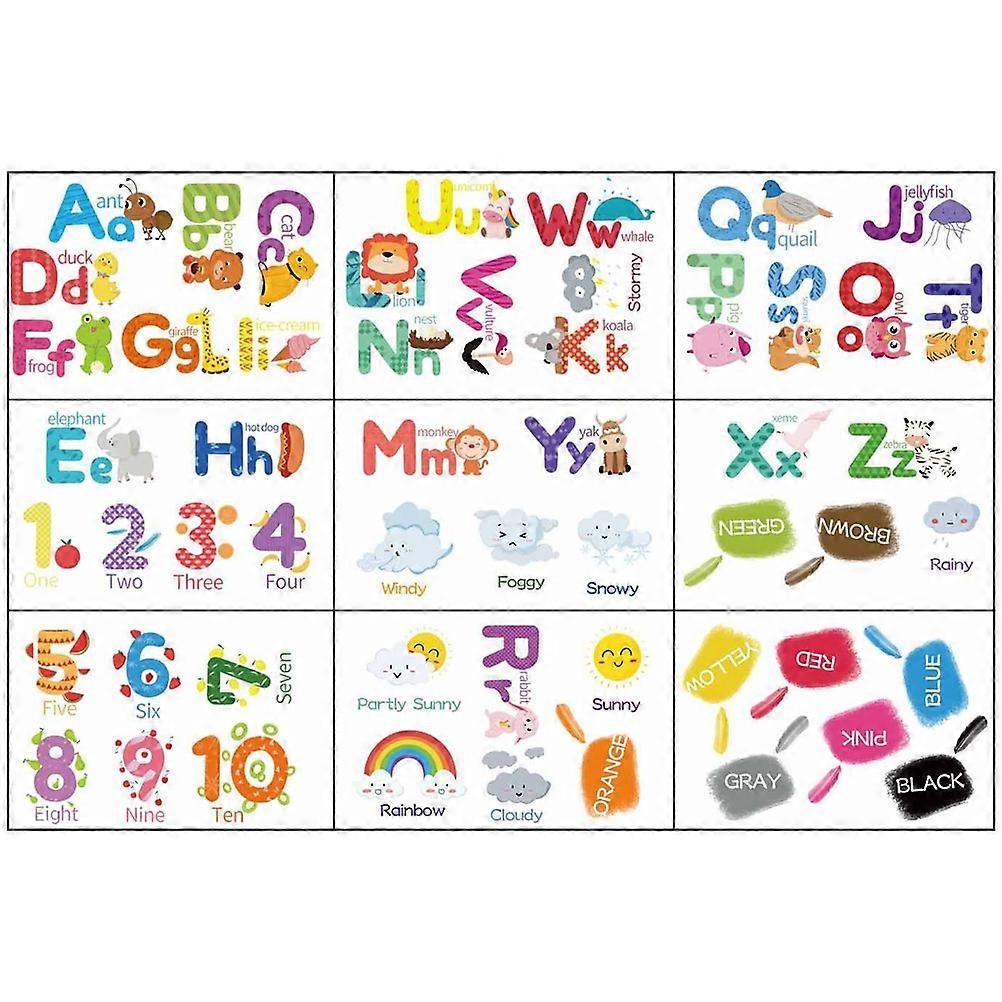 9 Sheets Wall Stickers Alphabet Number Color Weather Learning Educational Wall Decals