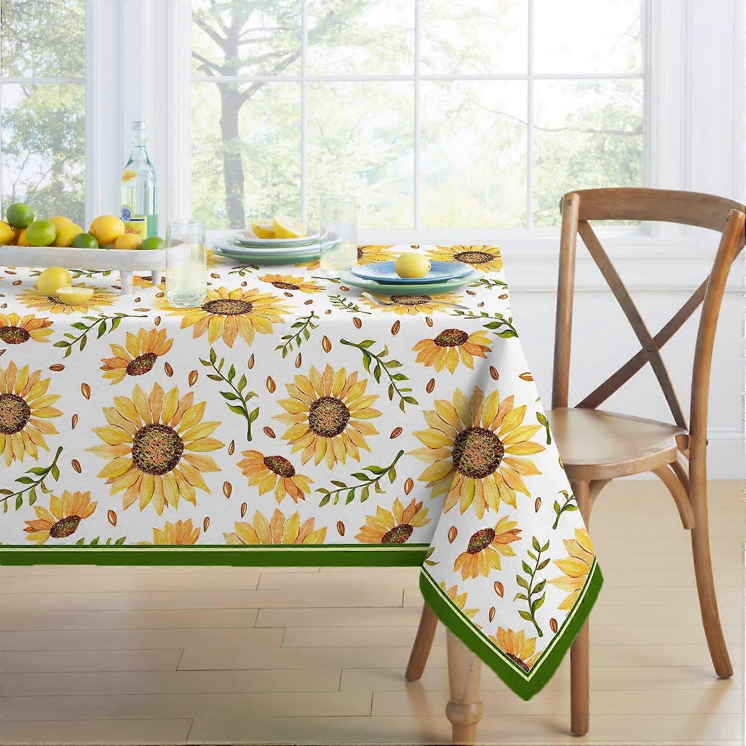 Sunflower Tablecloth Yellow Floral Rectangle Tablecloth, Indoor/Outdoor Waterproof Fabric Wrinkle Free Durable Rectangle Tablecloth for Rectangle Tabl