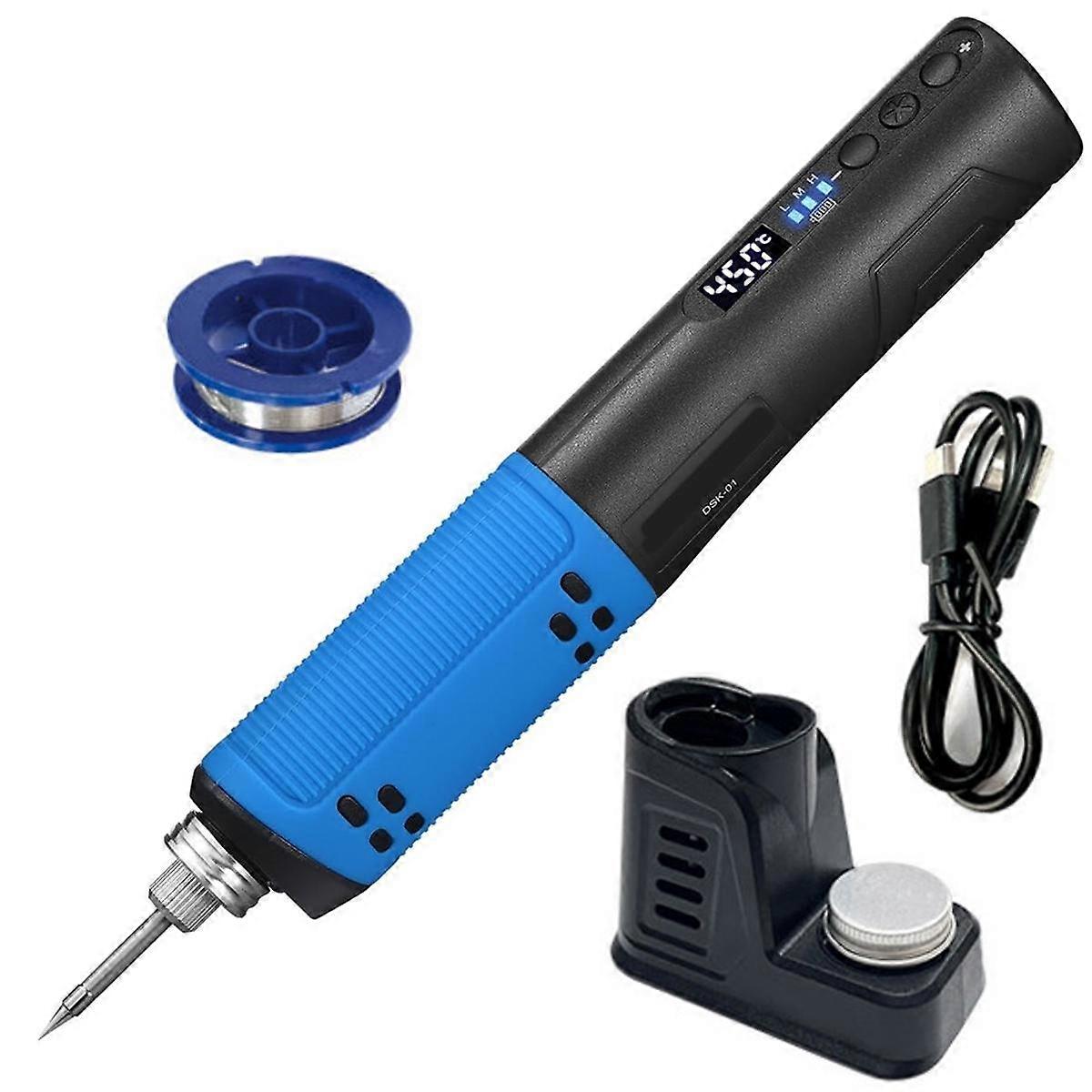 Portable USB Cordless Electric Soldering Iron LED Digital Display Soldering Pen Rechargeable Solder Iron Tool Blue