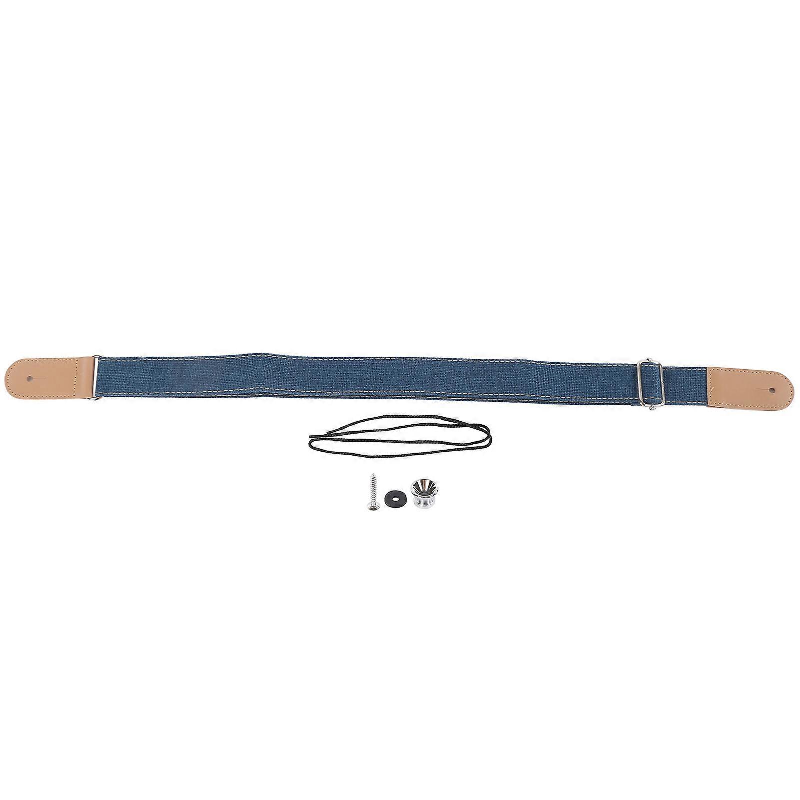 Ukulele Strap Cotton and Linen Adjustable Belt with Sliding Buckle End Button AccessoriesBlue