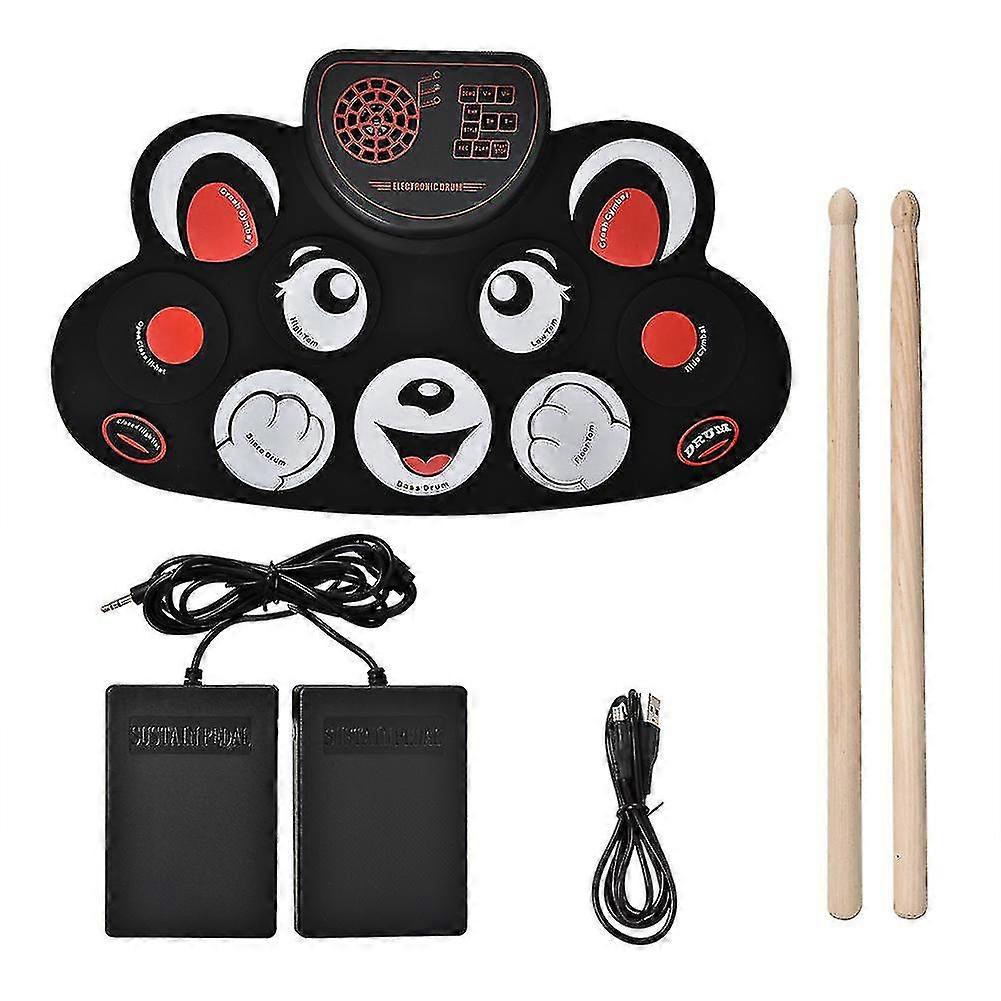 Usb charging cartoon portable rolling up silicone electronic drum pad practice kit