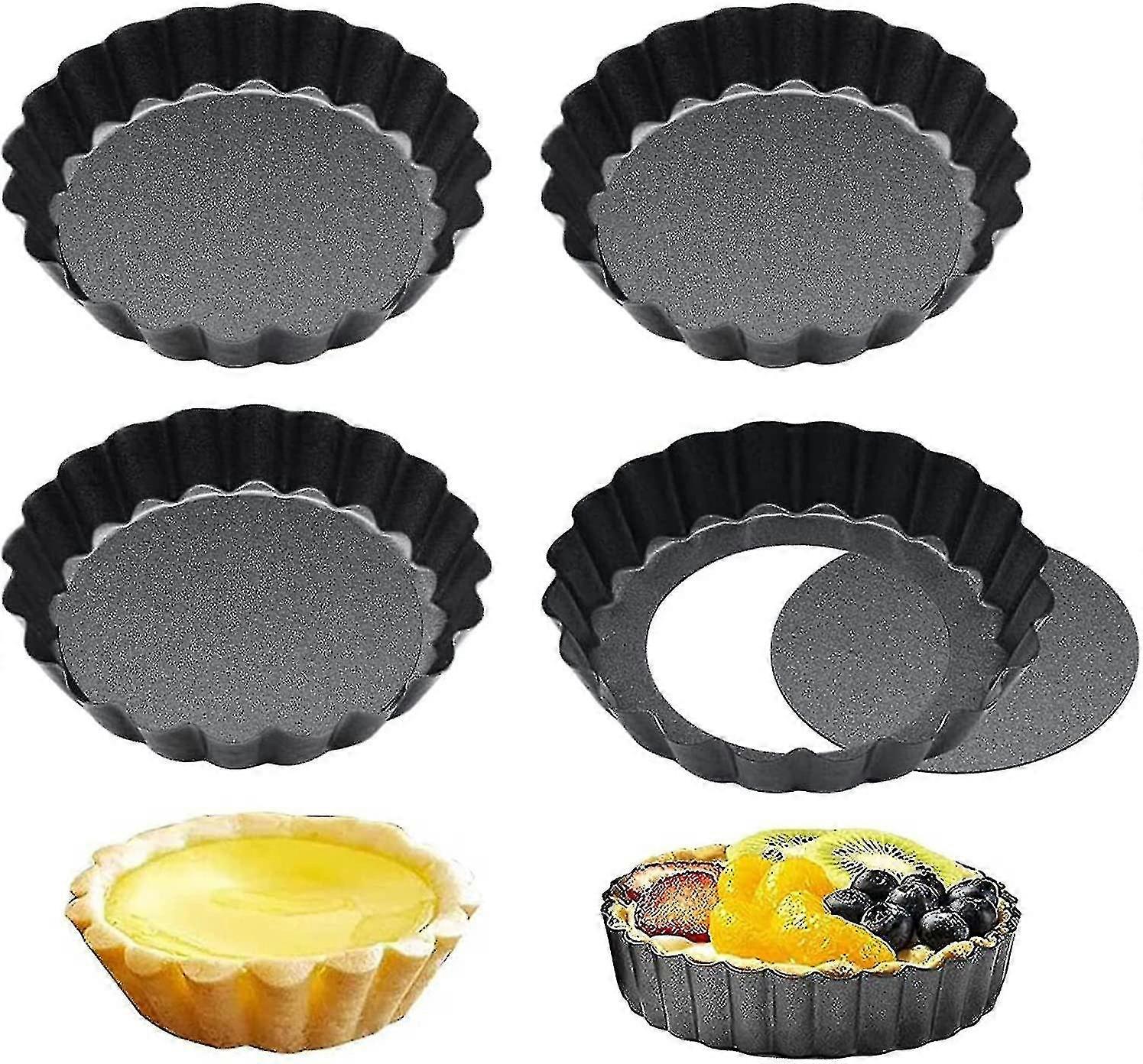 Casseroles à tarte avec fond amovible, 4 pièces Mini tartelettes avec antiadhésif ondulé