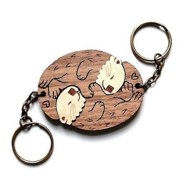 2piece Wooden-keychain Otters Shape Pendant Keyring Matching Puzzles Keychain Key-tags For Backpack Luggage