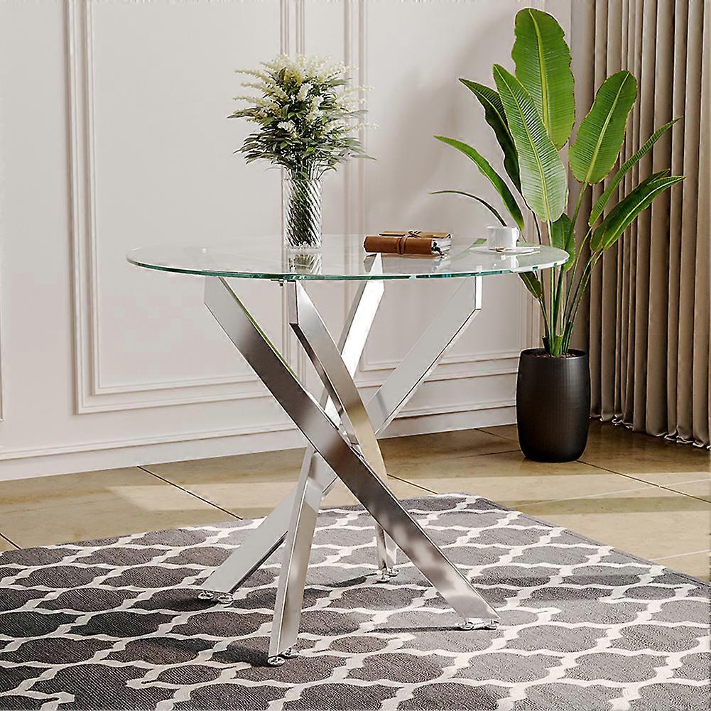 Stylish Tempered Clear Glass Round Coffee Table with Chrome Legs