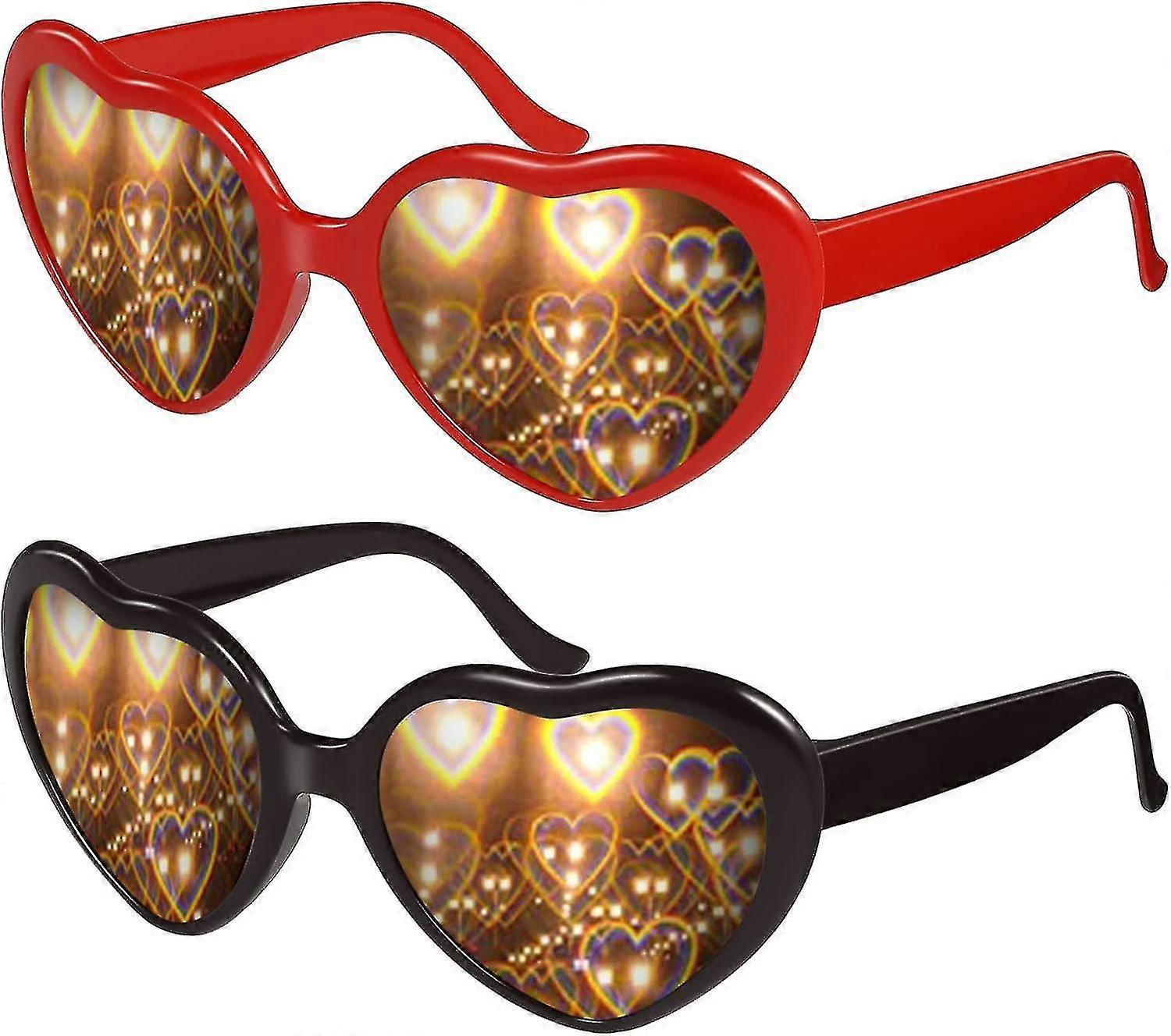 2 Pack Heart Effect Glasses 3d Glasses Diffraction Glasses Creative Special Effects Glasses