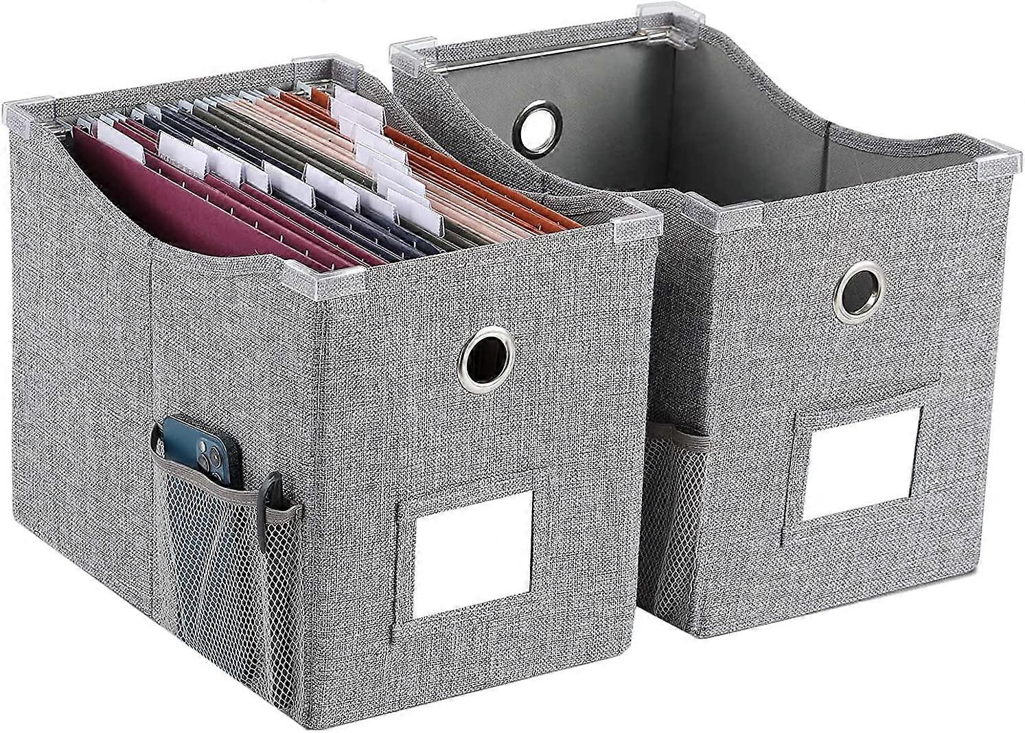 Office Document Box, Linen File Box with Metal Slide, Hanging File Organizer, Decorative Storage Boxes,Foldable Folder Storage Box, Desktop File Rack,