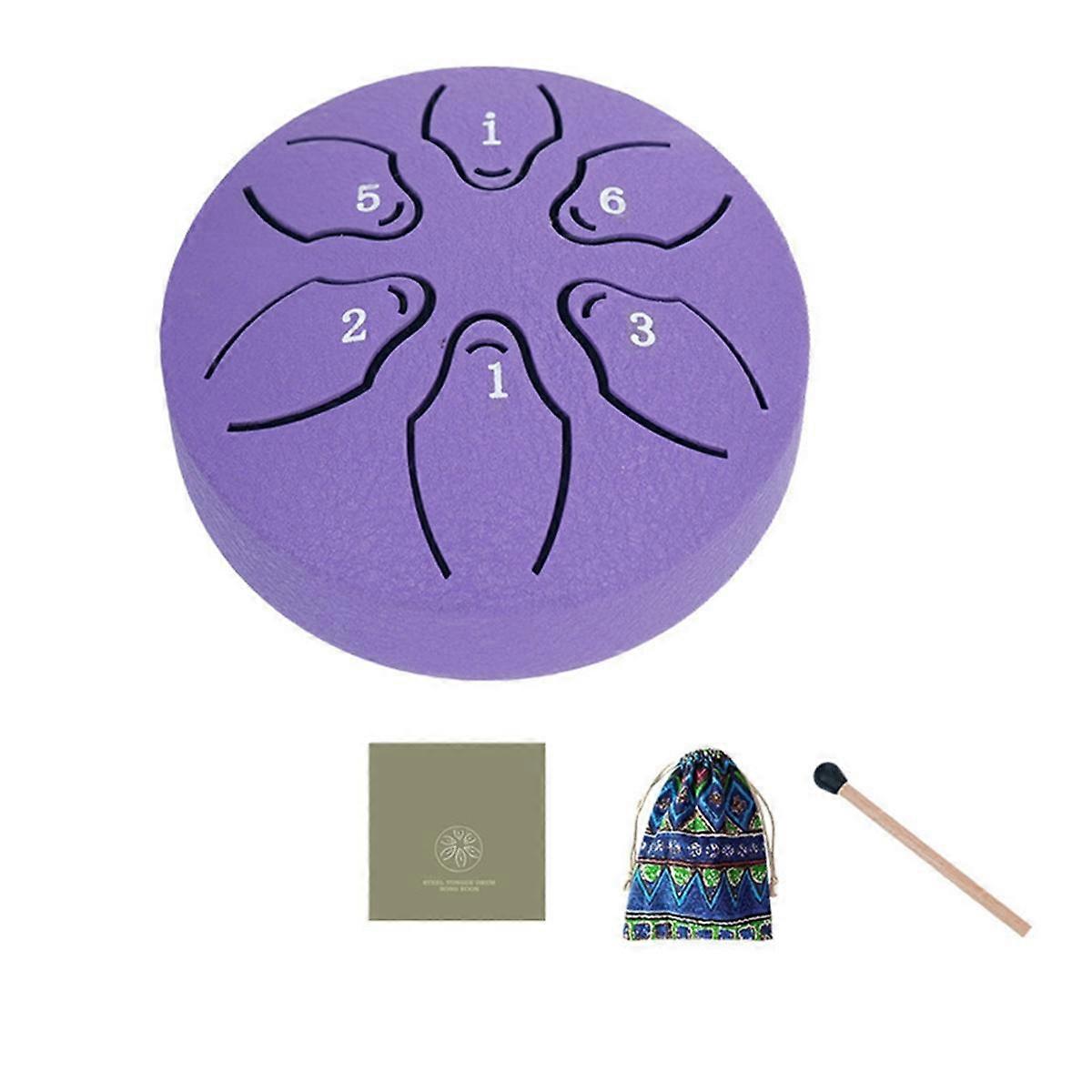 3 Inch 6 Tone Outdoor Steel Tongue Drum Rain Drum Instrument Mini Hand Drum Ethereal Drumstick Purp
