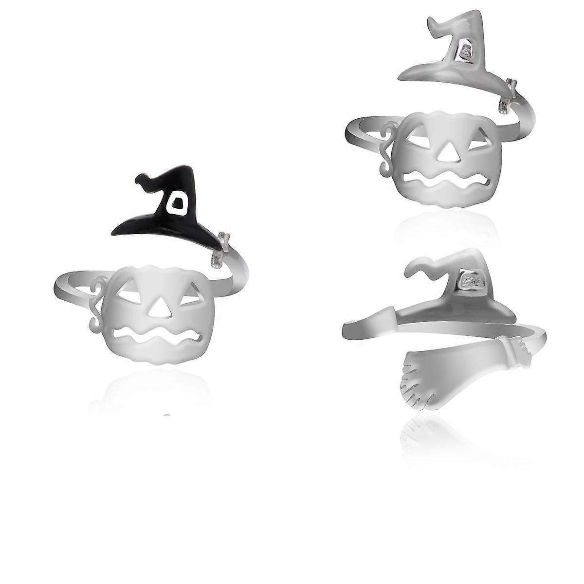 3Pcs-Halloween Ring Witch Hat Broom Split Ring Adjustable Ring Simple Cool Creative Belt Ring