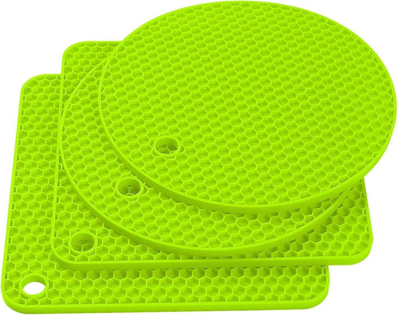 Green Silicone Trivet, 4 Pcs Multi-Use Non-Slip Heat Resistant Thermal Mat, For Opening Jars