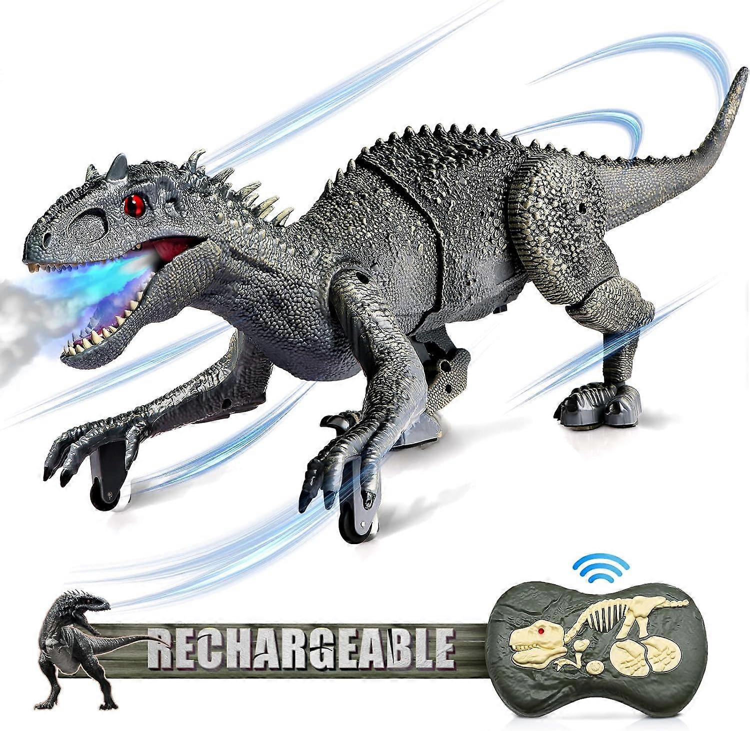 子供のための大きな恐竜のおもちゃ、ジュラシックインドミナスレックスのおもちゃ、18.6インチのビッグロボット恐竜シミュレーションアクションフィギュア、ミストスプレー、むしゃむしゃ口、LEDライト