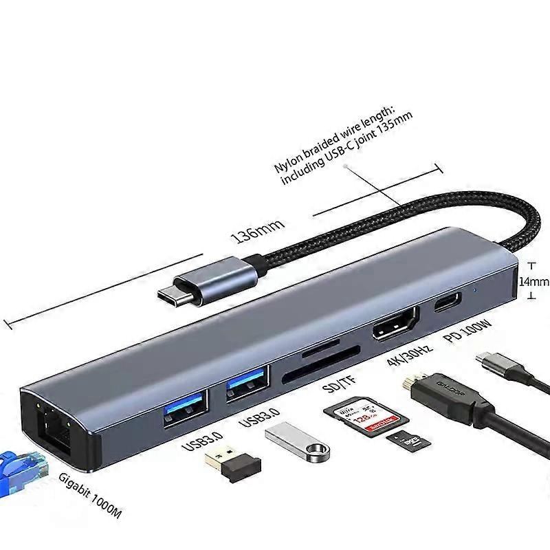 Dock 7 in 1 Hub Suitable for Macbook USB Splitter HD  MI network port expansion dock