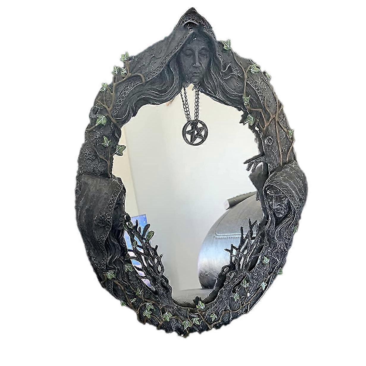 Triple Moon Goddess Wall Mirror Wall-mounted Mirror With Five-pointed Retro Hanging Mirror