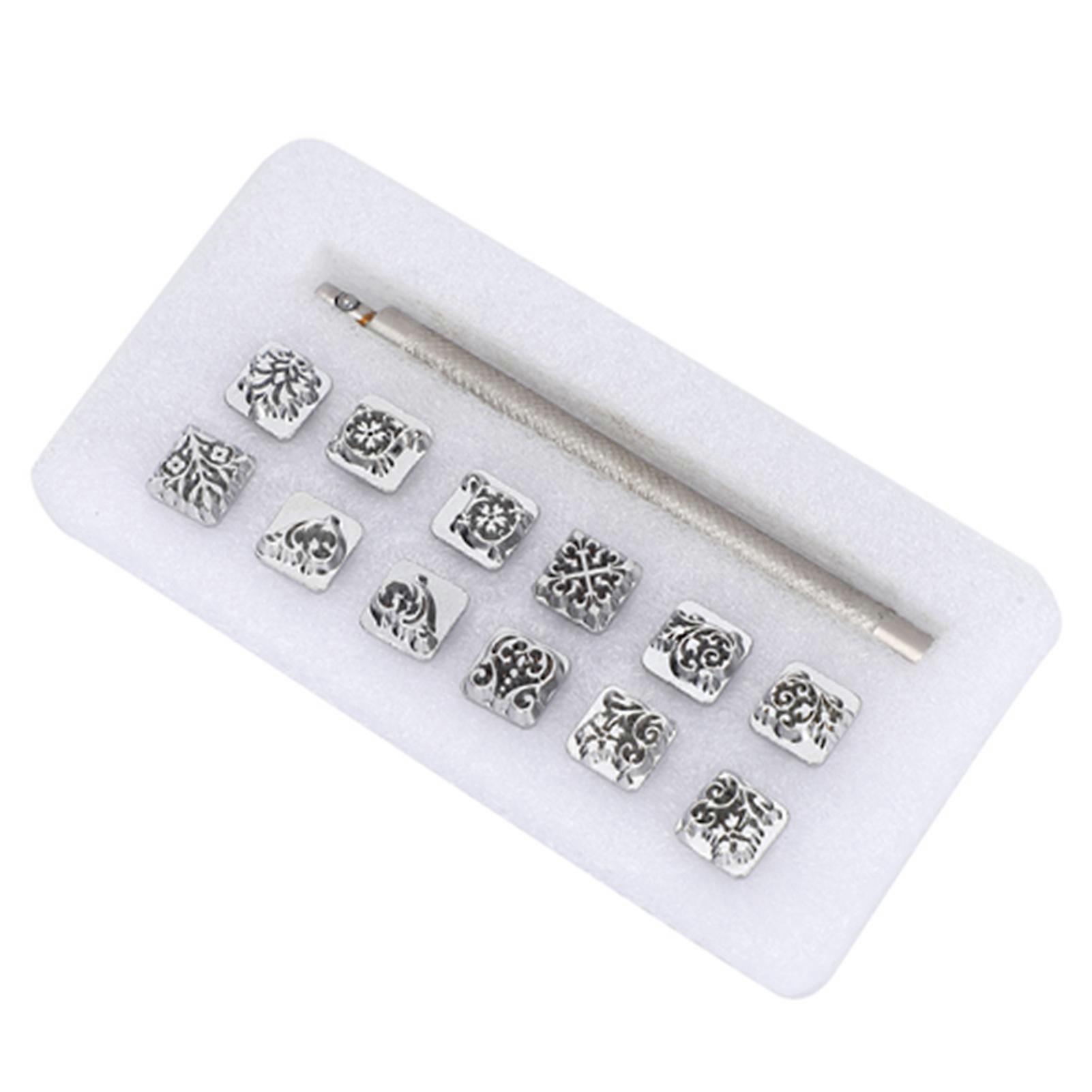 12 stuks stempelen Punch Tool Tang dynastie bloem ontwerp DIY plantaardig lederen stamper 1pc handvat