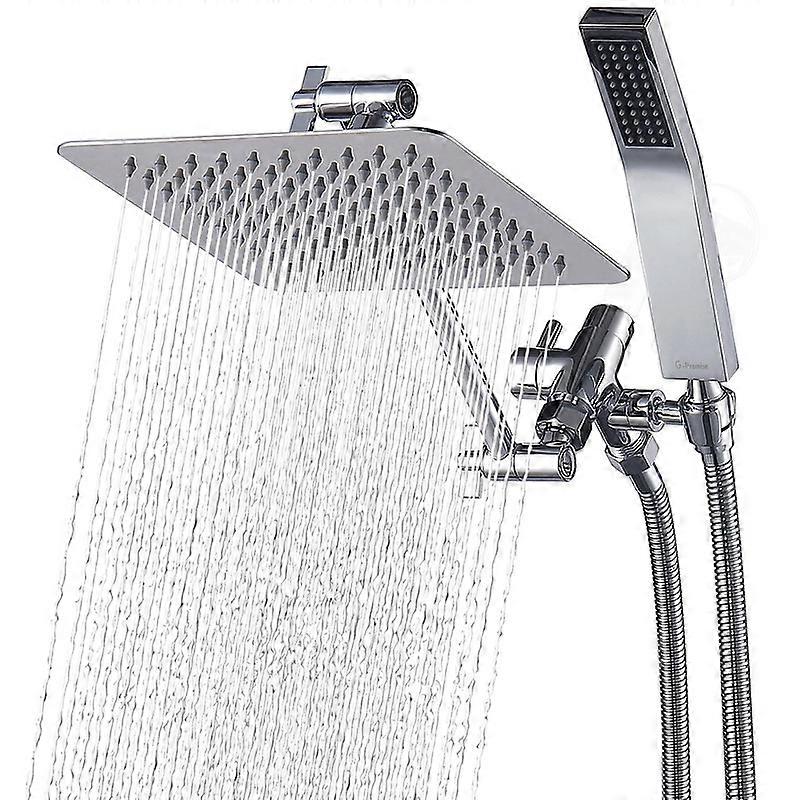 All Metal Dual Square Rain Shower Head Combo - 8"