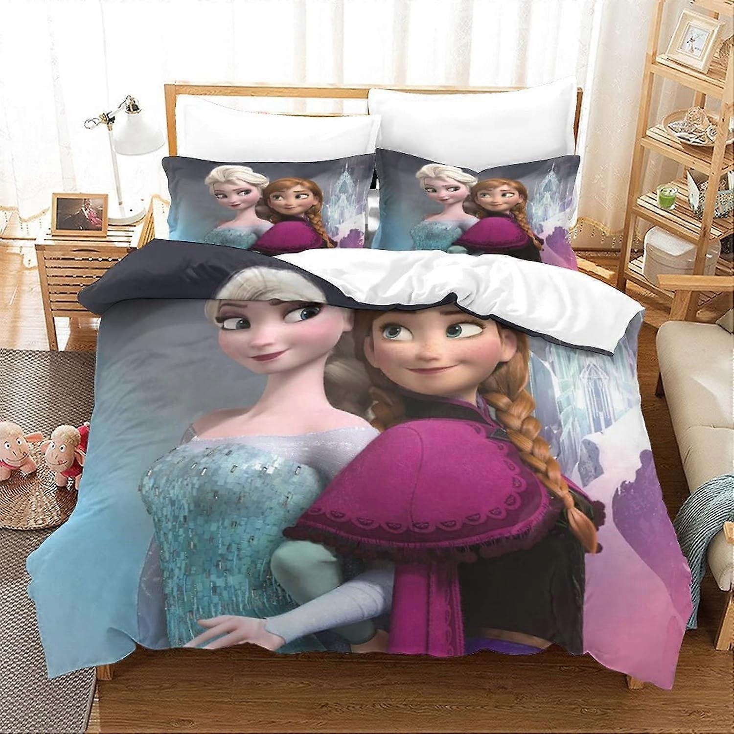 D Frozen Bedding Set Elsa Bedding Set Decorative Microfiber Duvet Cover with Pillowcases, Zipper Closure, Soft Pieces for Boy Girl Ad