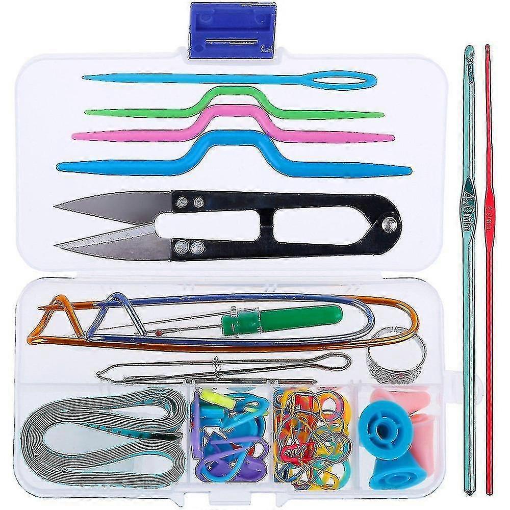 63 Pcs Knitting Kit - Knitting Tools With Tool Kit Accessories Box And 2 Knitting Hooks