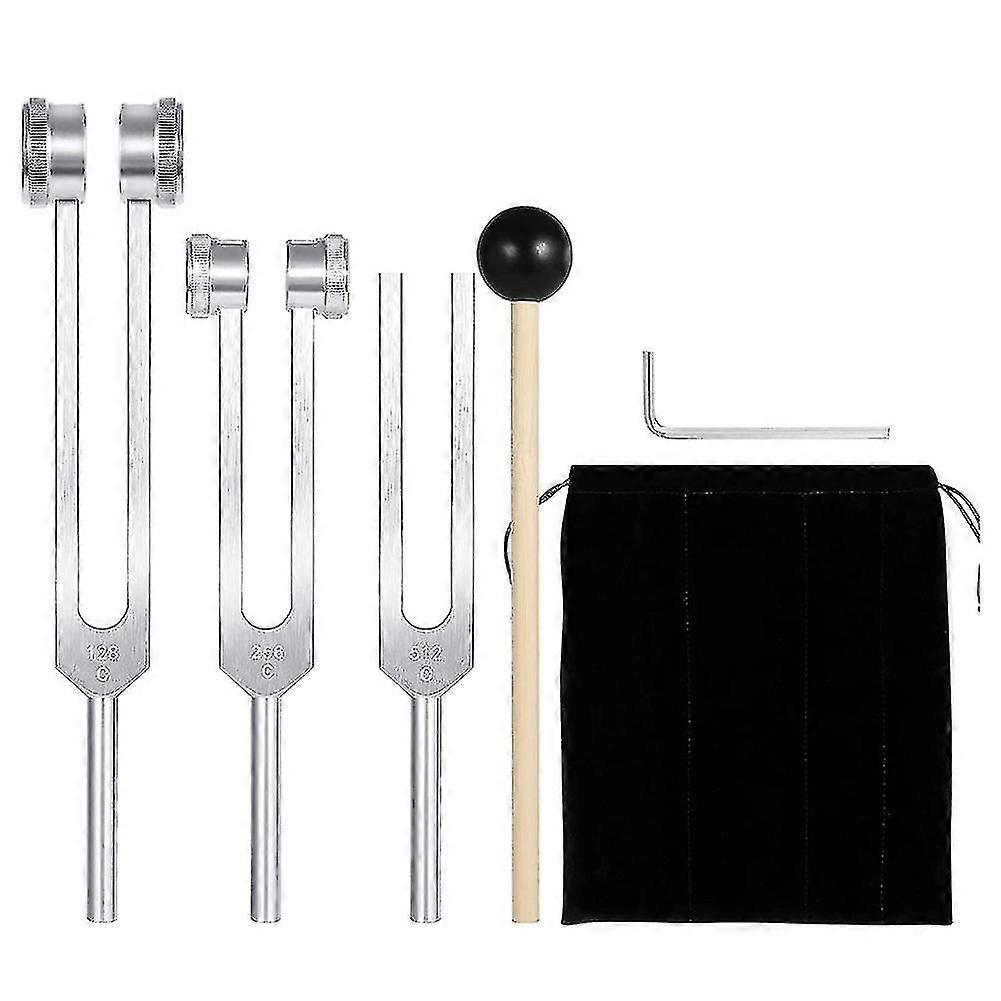 Tuning Fork Set (128/256/512hz) With Reflex Hammer For Sound Healing