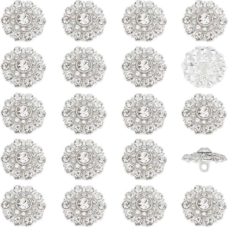20 PCS Rhinestone Buttons 0.7x0.4 inch Crystal Rhinestone Buttons with 2mm Hole Silver Alloy Shank Buttons for Garment Accessories Flower Shape Button